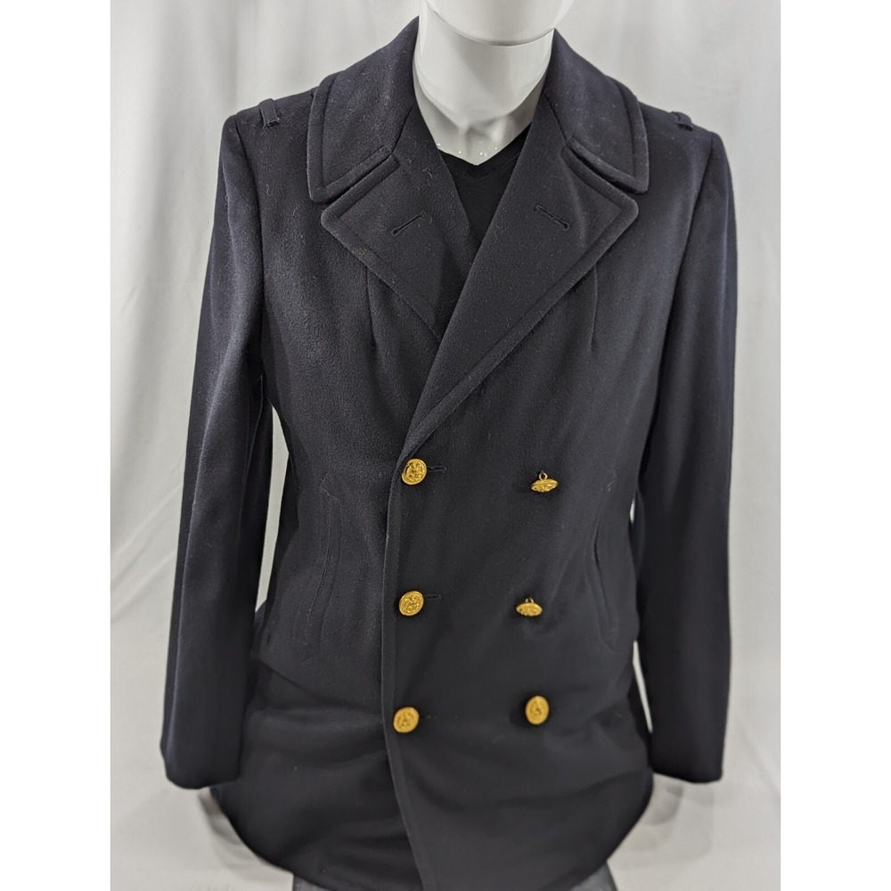 U.S. Naval Academy Overcoat Wool Gold Metal Button Peacoat USN Navy Size 40 Slim